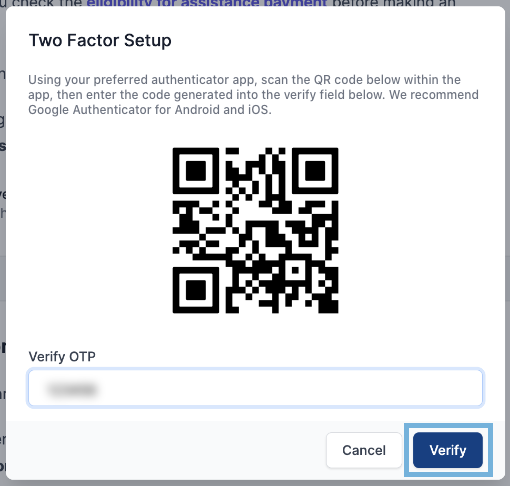 Verify 2FA with OTP