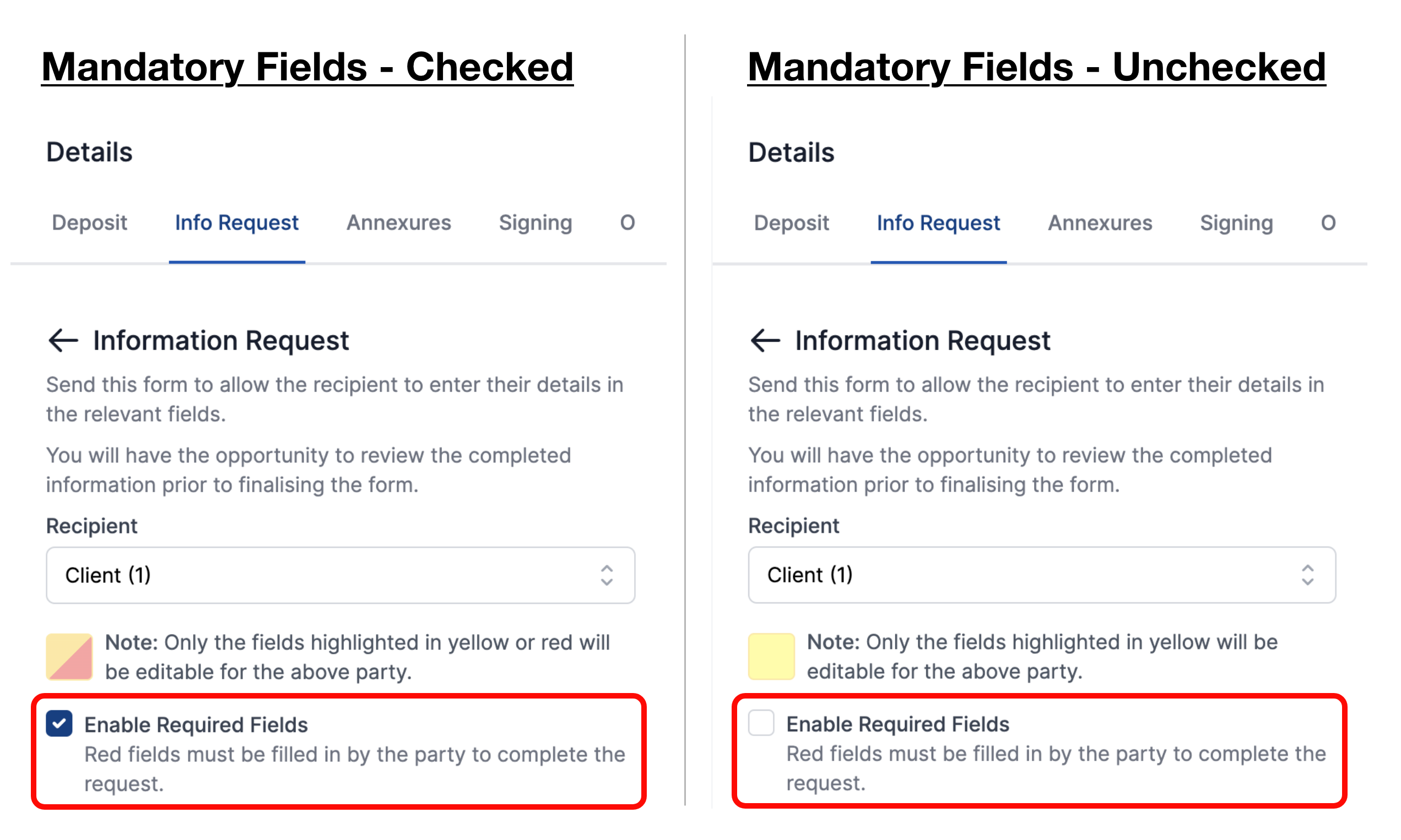 Mandatory Fields - Enable and Disable feature