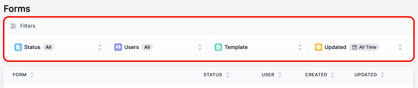 Forms Live - No Forms Filter applied