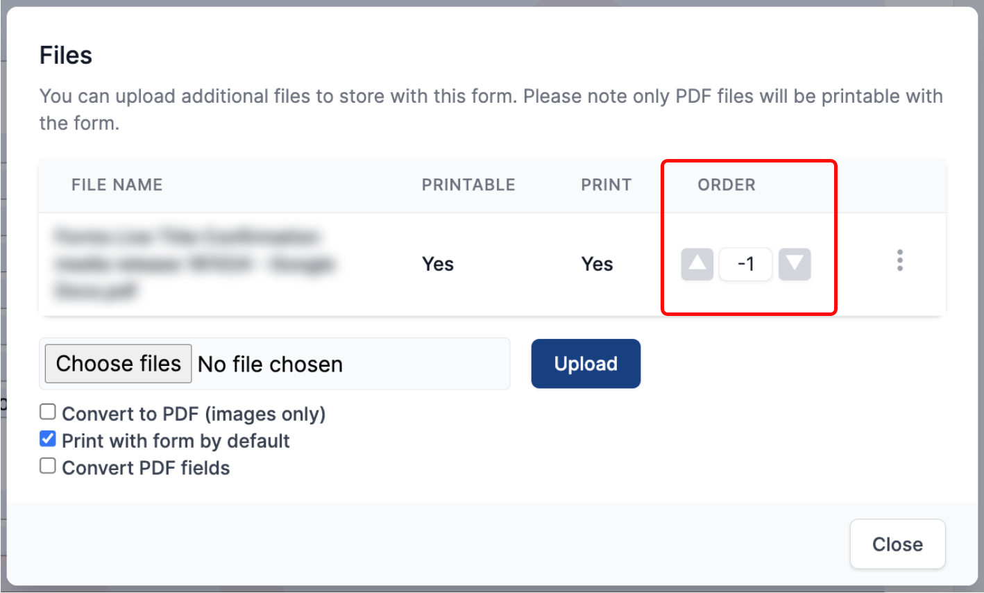 Forms Live Prepend PDFs - Ordering Files